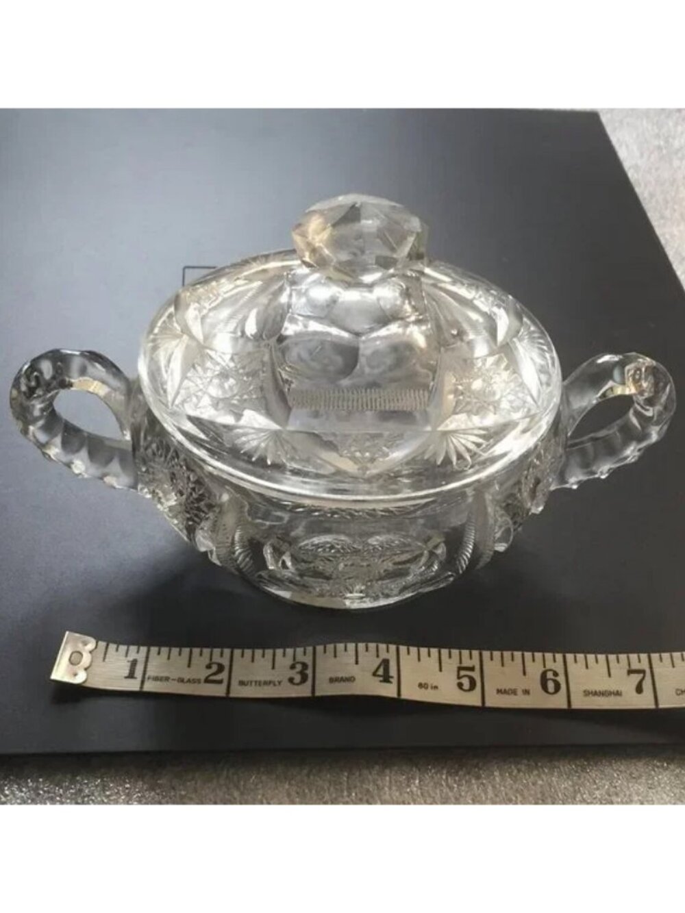 vintage Large Glass CANDY DISH ✅ with Two Handles & A Cover Lid